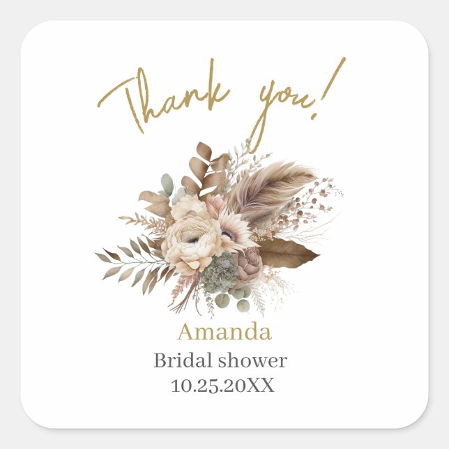 Wasserfarbenfall Liebe Beige Blume BridaSticker Quadratischer Aufkleber (Vorderseite)