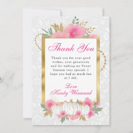 Wasserfarbenfall Pink Gold Floral Pumpkin Sweet 16 Dankeskarte