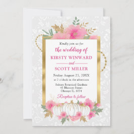 Wasserfarbenfall Pink & Gold Kürbiskürbis Hochzeit Einladung
