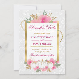 Wasserfarbenfall Pink & Gold Kürbiskürbis Hochzeit Save The Date