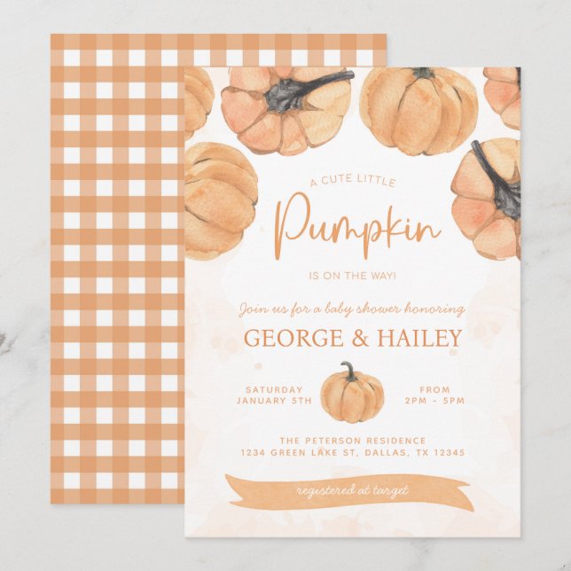 Wasserfarbenfall Pumpkin Baby Dusche Einladung (Vorne/Hinten)