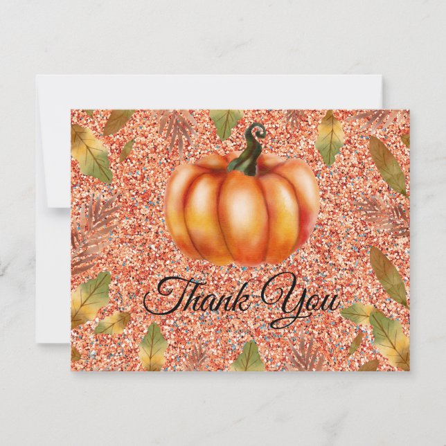 Wasserfarbenfall Pumpkin Orange Glitzer Dankeskarte (Vorderseite)