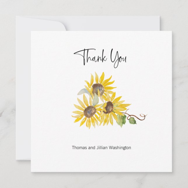Wasserfarbenfall Sonnenblumen Custom Danke Karte (Vorderseite)