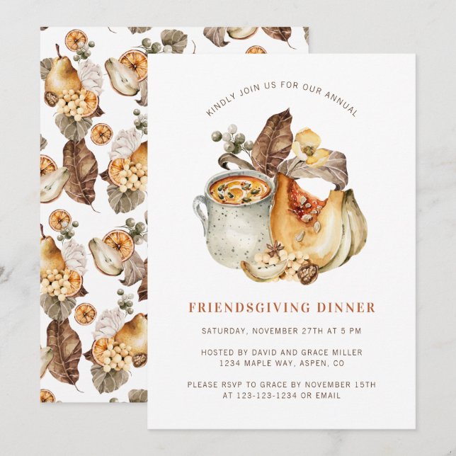 Wasserfarbenfallen Pumpen Food Erntedank Dinner Einladung (Vorne/Hinten)
