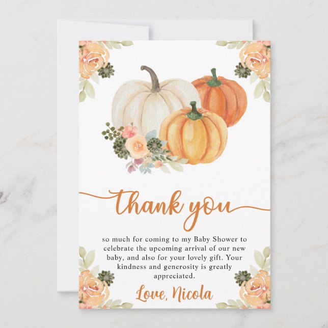 Wasserfarbenfallen Pumpkin und Cactus Baby Shower Dankeskarte (Vorderseite)