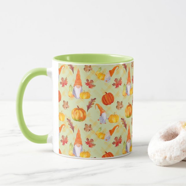 Wasserfarbenfallen, Pumpkins und Blätter Combo Tasse (Mit Donut)