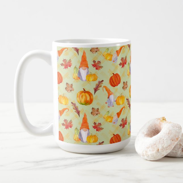 Wasserfarbenfallen, Pumpkins und Blätter Kaffeetasse (Mit Donut)