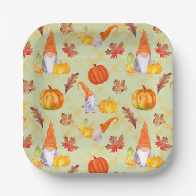 Wasserfarbenfallen, Pumpkins und Blätter Pappteller (Vorderseite)