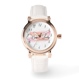 Wasserfarbenfarbe Pinselstriche Boss Lady Rose Gol Armbanduhr