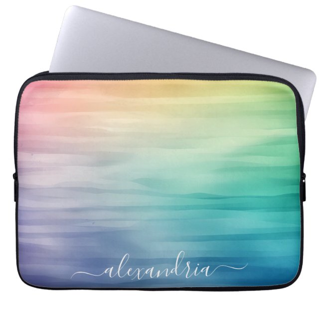 Wasserfarbenfarbenes Farbenspiel Ombre mit Namen Laptopschutzhülle (Vorderseite)
