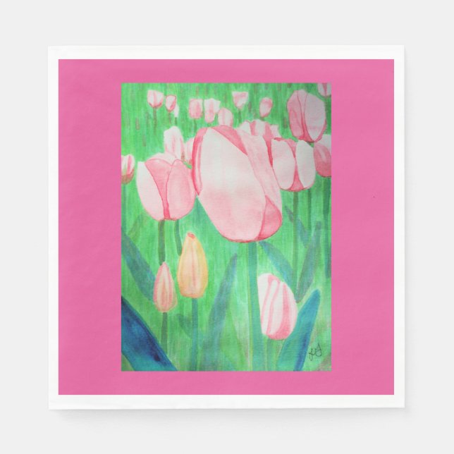 Wasserfarbenfeld der rosa Tulpen Serviette (Vorderseite)