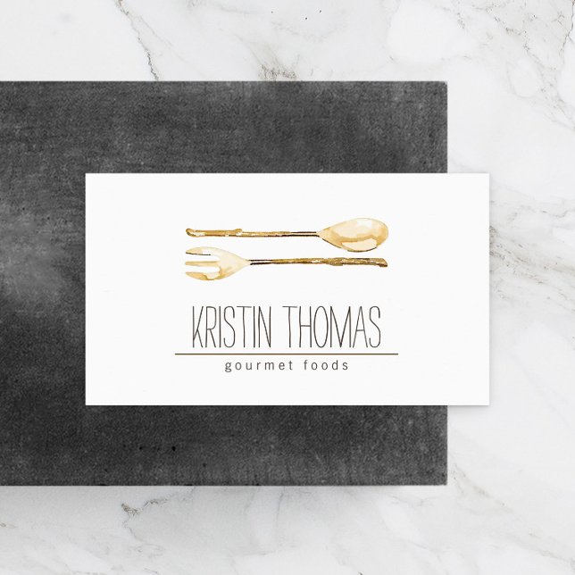 Wasserfarbenfeld und Catering-Gabel-Visitenkarte Visitenkarte (Von Creator hochgeladen)