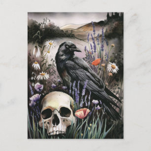 Wasserfarbenfeld und Wildblume des Schädels Postkarte