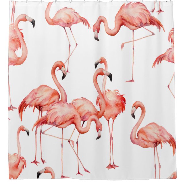 Wasserfarbenflamingo nahtloses Muster. Handgemalt Duschvorhang (Vorderseite)