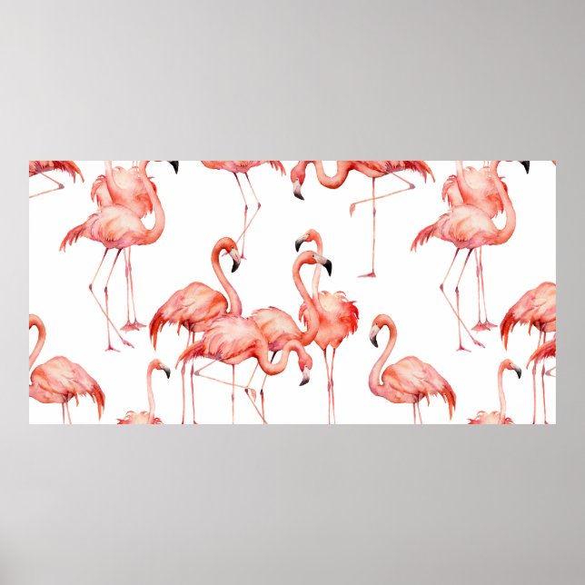 Wasserfarbenflamingo nahtloses Muster. Handgemalt Poster (Vorne)