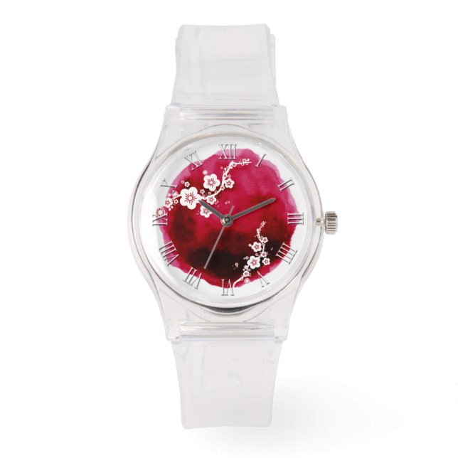 Wasserfarbenfleck der weißen Blüten römische Zahle Armbanduhr (Vorderseite)