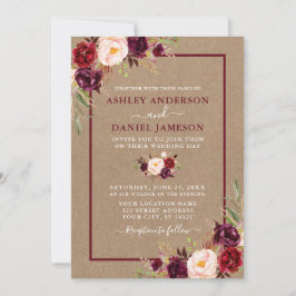 Wasserfarbenfloral Burgundy Wedding Kraft Einladung