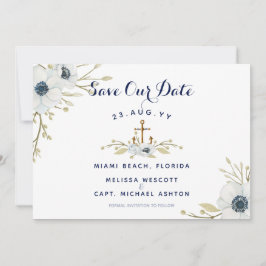 Wasserfarbenflorale Anemone Navy Nautical Wedding Save The Date