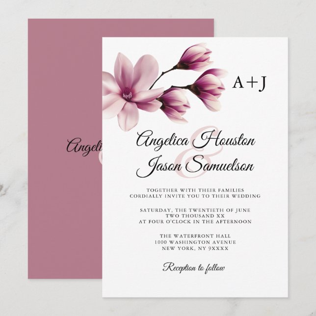 Wasserfarbenflorale Dusty Mauve Rose Taupe Wedding Einladung (Vorne/Hinten)