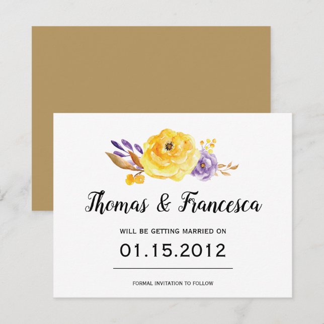 Wasserfarbenflorale Hochzeit Speichern Sie die Dat Einladung (Vorne/Hinten)