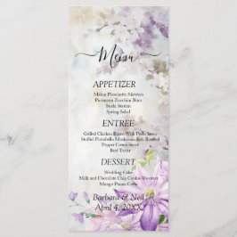 Wasserfarbenflorale Lavendel Wedding Menü Menükarte