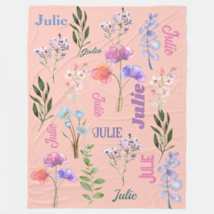 Wasserfarbenflorenname personalisieren fleecedecke
