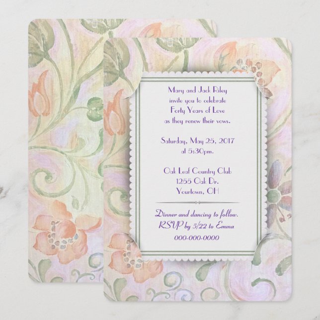 Wasserfarbenflorwal Hochzeitstag Einladung (Vorne/Hinten)