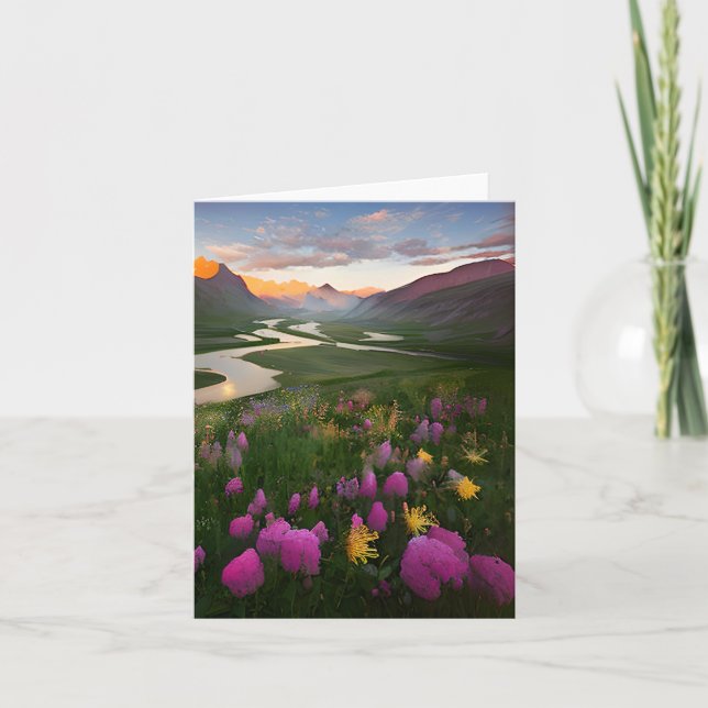 Wasserfarbenfluss und Blume individuell anpassbar Karte (Vorderseite)