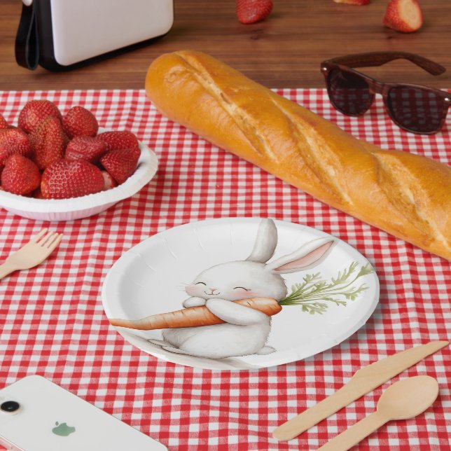 Wasserfarbenflut Bunny Carrot Liebe Pappteller (Picknick)