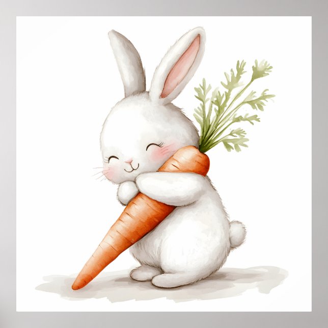 Wasserfarbenflut Bunny Carrot Liebe Poster (Vorne)