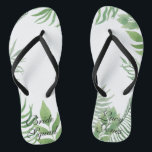 Wasserfarbenfolie Flip Flops<br><div class="desc">Dieses Design zeichnet sich durch ein üppiges tropisches, grünes Blattwerk mit einem modernen und vereinfachenden Look aus. Koordiniert mit unseren Watercolor Foliage Wedding Papier Produkte und Zubehör. Eine großartige Gastgeschenk Hochzeit für alle Hochburgen.</div>