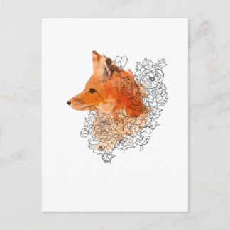 Wasserfarbenfox in Blume Postkarte