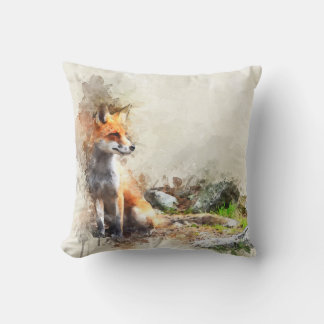 Wasserfarbenfox in Wäldern Kissen