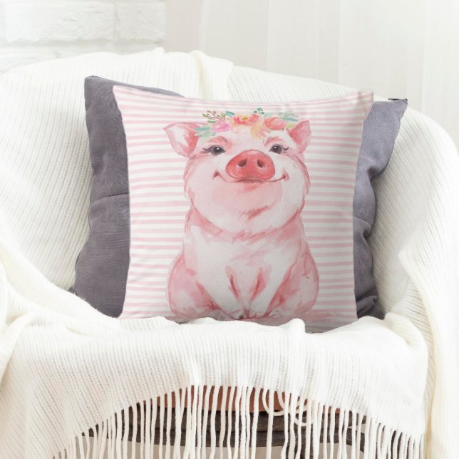 Wasserfarbenfroh Kissen (A throw pillow decorated with an adorable watercolor pig.)