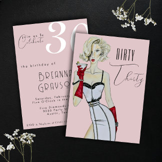 Wasserfarbenfrohe 30 Button Up Girl 30. Geburtstag Einladung