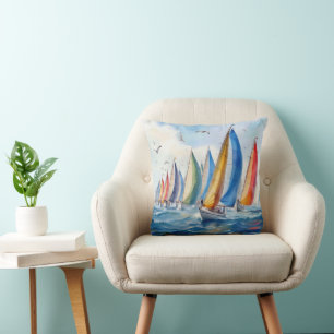 Wasserfarbenfrohe Artwork Sailboat Regatta Kissen