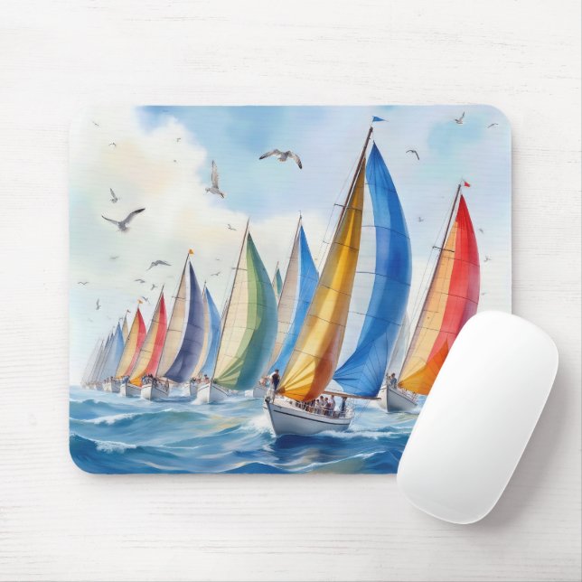 Wasserfarbenfrohe Artwork Sailboat Regatta Mousepad (Mit Mouse)