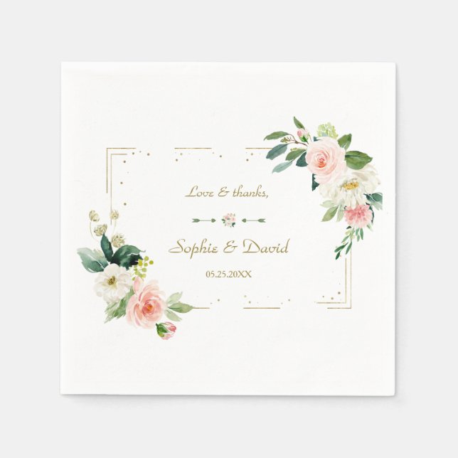 Wasserfarbenfrohe Blume Hochzeit der Goldmedaille Serviette (Vorderseite)