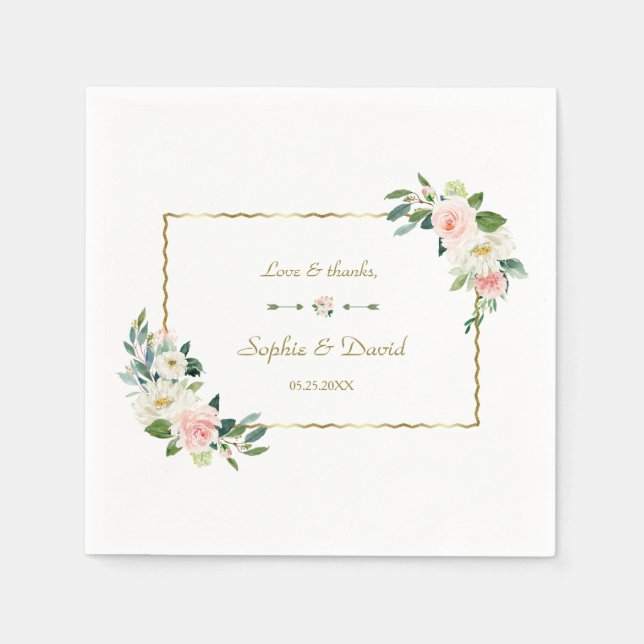 Wasserfarbenfrohe Blume Hochzeit der Goldmedaille Serviette (Vorderseite)