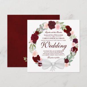 Wasserfarbenfrohe Blumenzeremonie Burgundy Red Wed Einladung