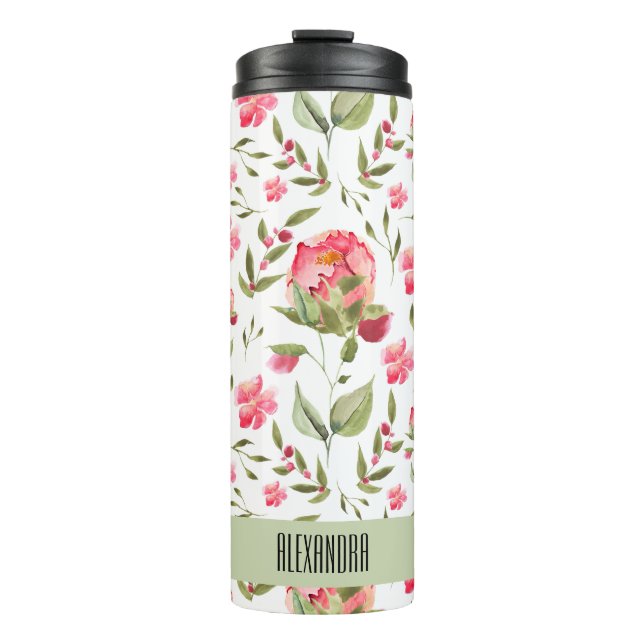 Wasserfarbenfrohe Blütentherme - Elegant Thermosbecher (Vorderseite)