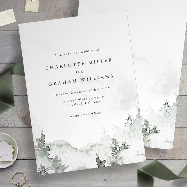 Wasserfarbenfrohe, einfache Waldhochzeit Einladung (Green and White - Watercolor Simple Forest Wedding Invitation
)
