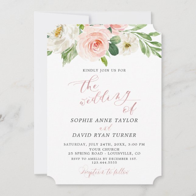 Wasserfarbenfrohe Elfenbeinblume Rose Goldhochzeit Einladung (Vorderseite)