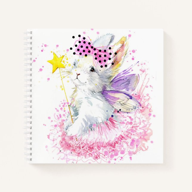 Wasserfarbenfrohe Fairy Bunny Notizbuch (Vorderseite)