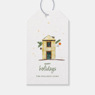 Wasserfarbenfrohe Ferienhaus Geschenkanhänger