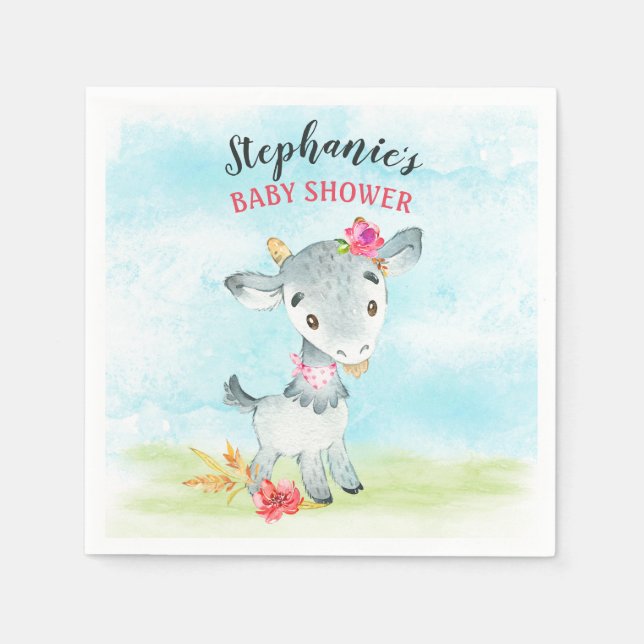 Wasserfarbenfrohe Girl Goat Baby Duschfarm Serviette (Vorderseite)