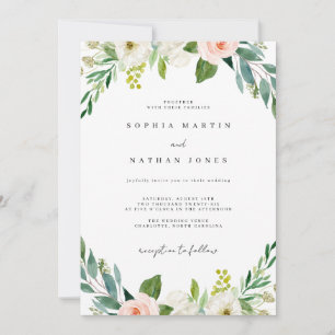 Wasserfarbenfrohe Grüne Botanische Hochzeit Einladung