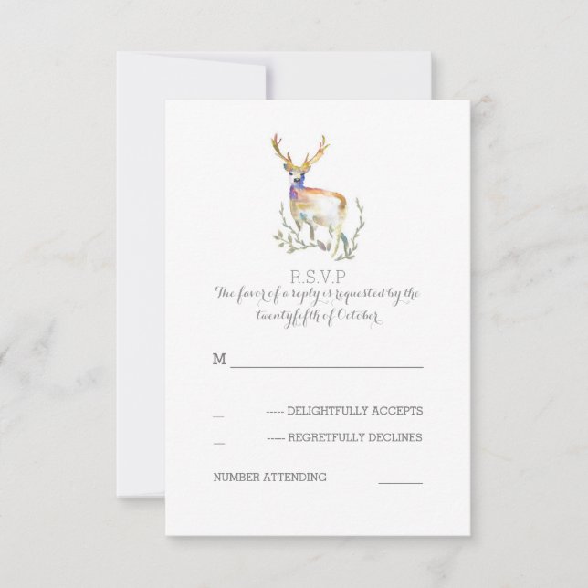 Wasserfarbenfrohe Hirschantler, die RSVP-Karten ho RSVP Karte (Vorderseite)