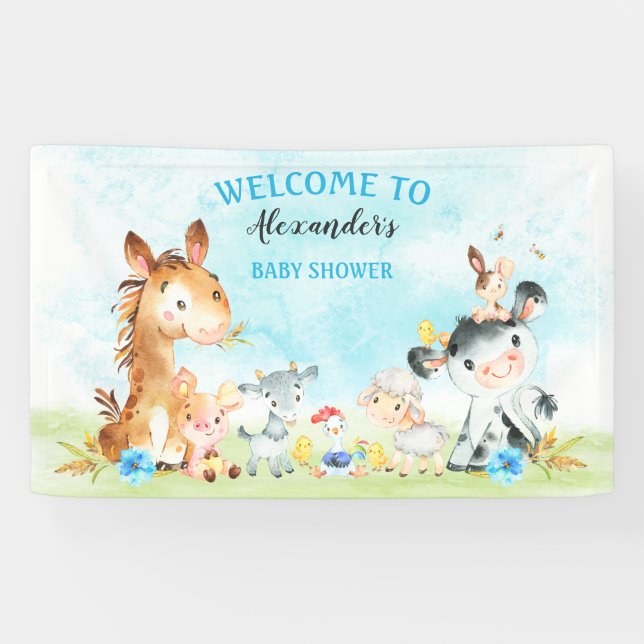 Wasserfarbenfrohe Landtiere Boy Baby Dusche Banner (Horizontal)