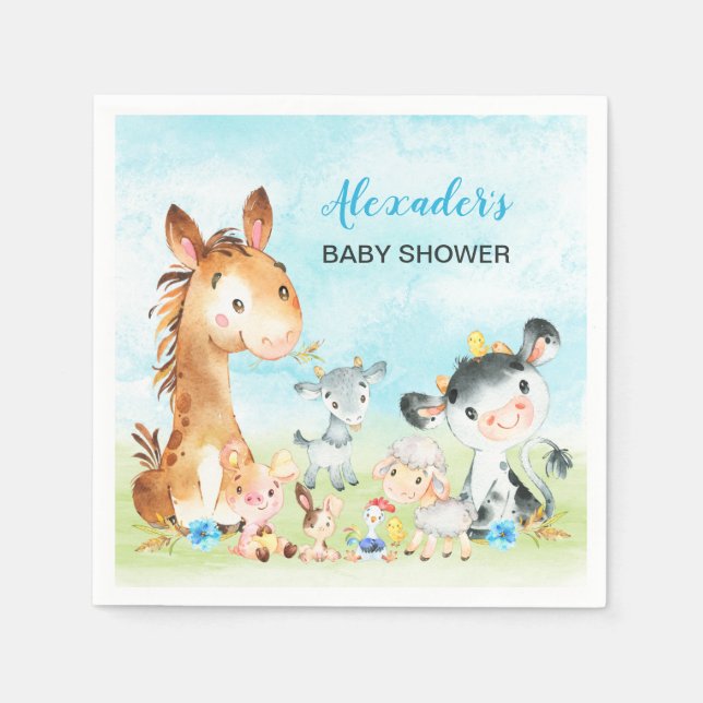 Wasserfarbenfrohe Landtiere Boy Baby Dusche Serviette (Vorderseite)